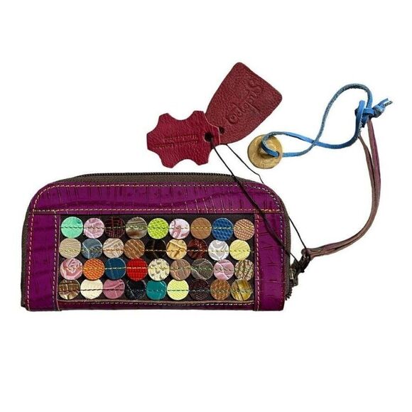 NWT Octopus Handbags Handmade Purple Leather Hippie Polka Dot Wristlet Wallet - Picture 1 of 4